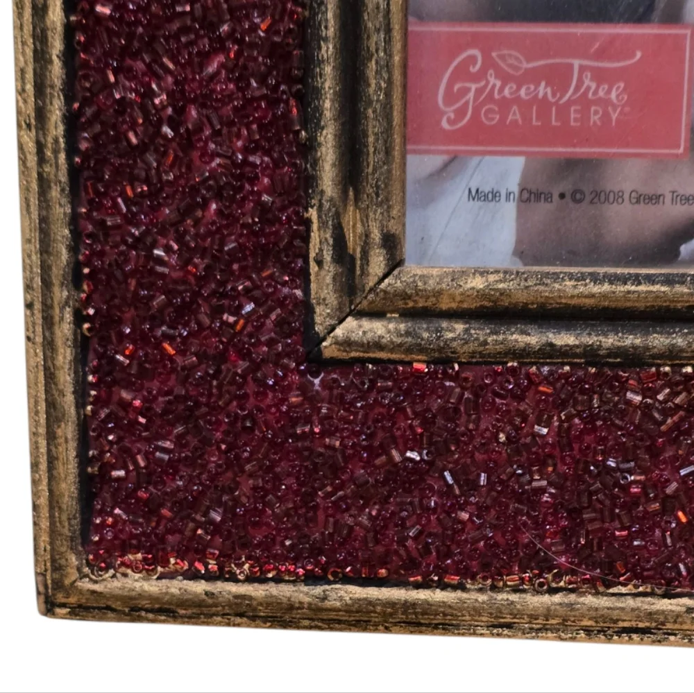Pier 1 Red Beaded Gold Accent‎ 4x6 Picture Frame Decor New